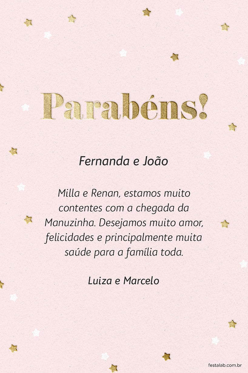 Crie seu Cartão de Chá de bebê - Estrelas Rosa com a Festalab
