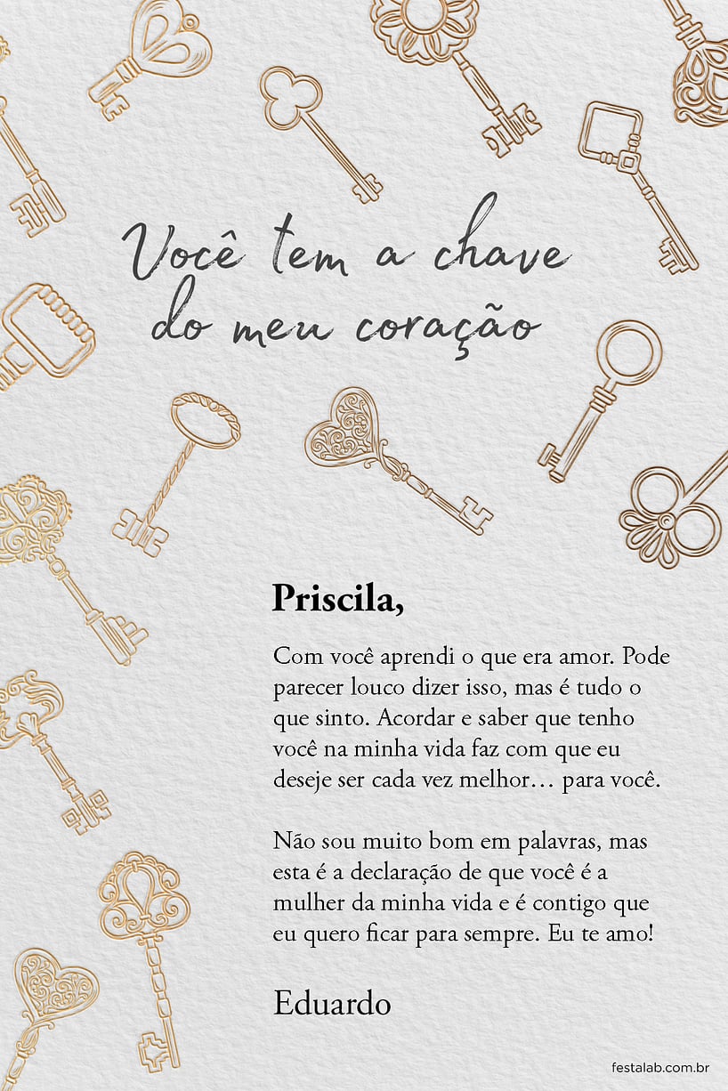 Crie seu Cartão de Ocasiões especiais - Chave do Coração com a Festalab