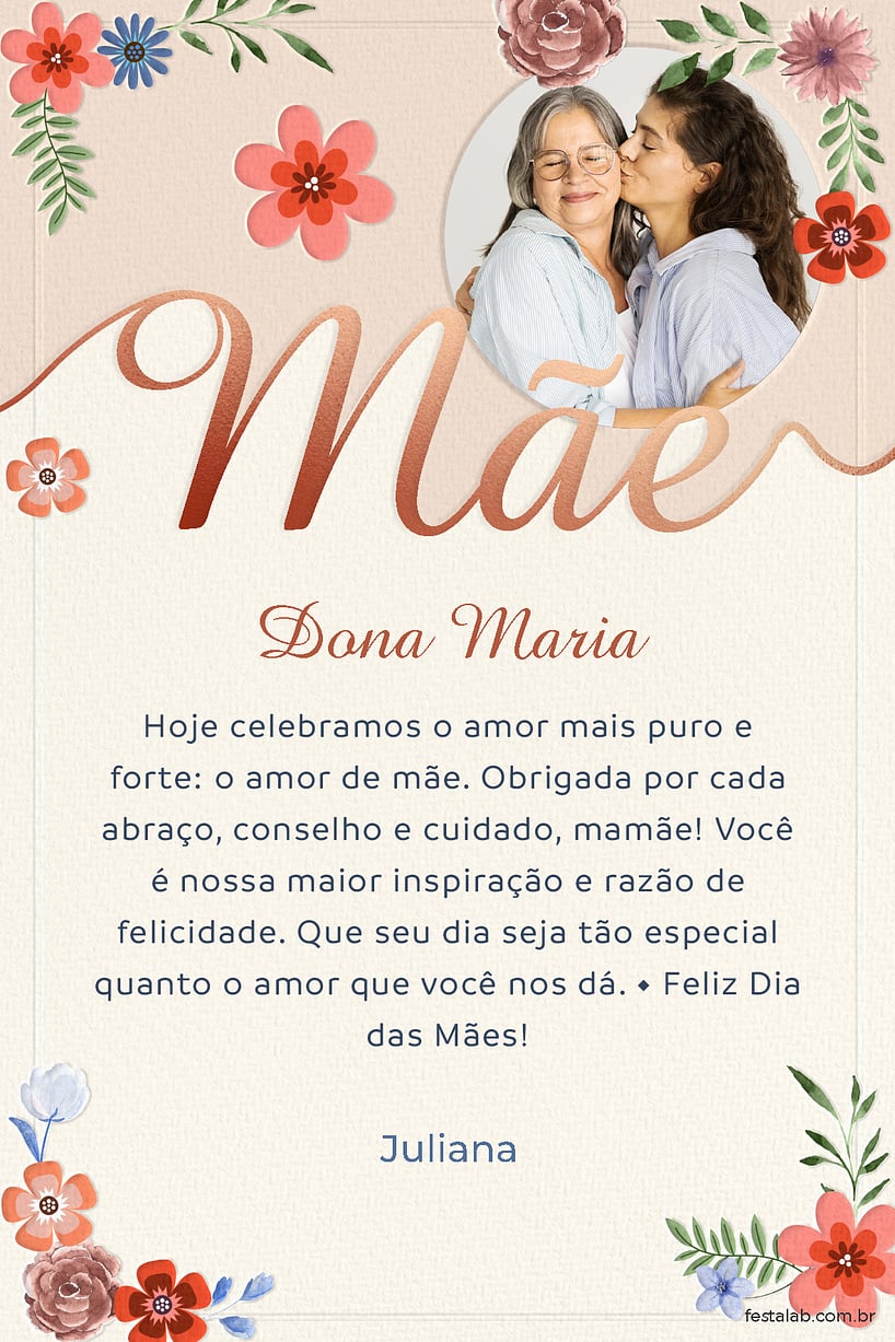 Crie seu Cartão de Ocasiões especiais - Mãe Flores Rose com a Festalab