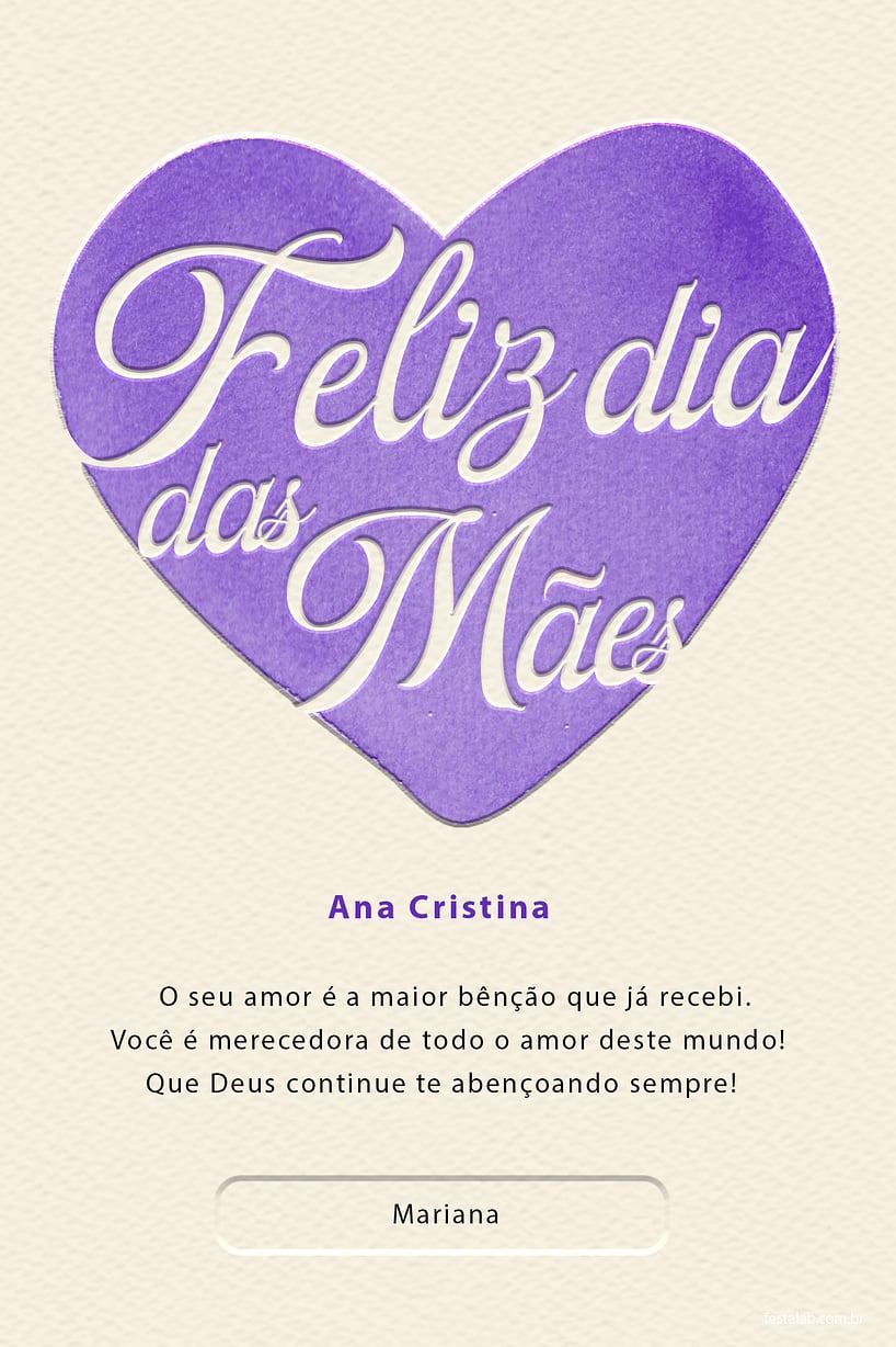 Crie seu Cartão de Ocasiões especiais - Meu coração, lilas com a Festalab