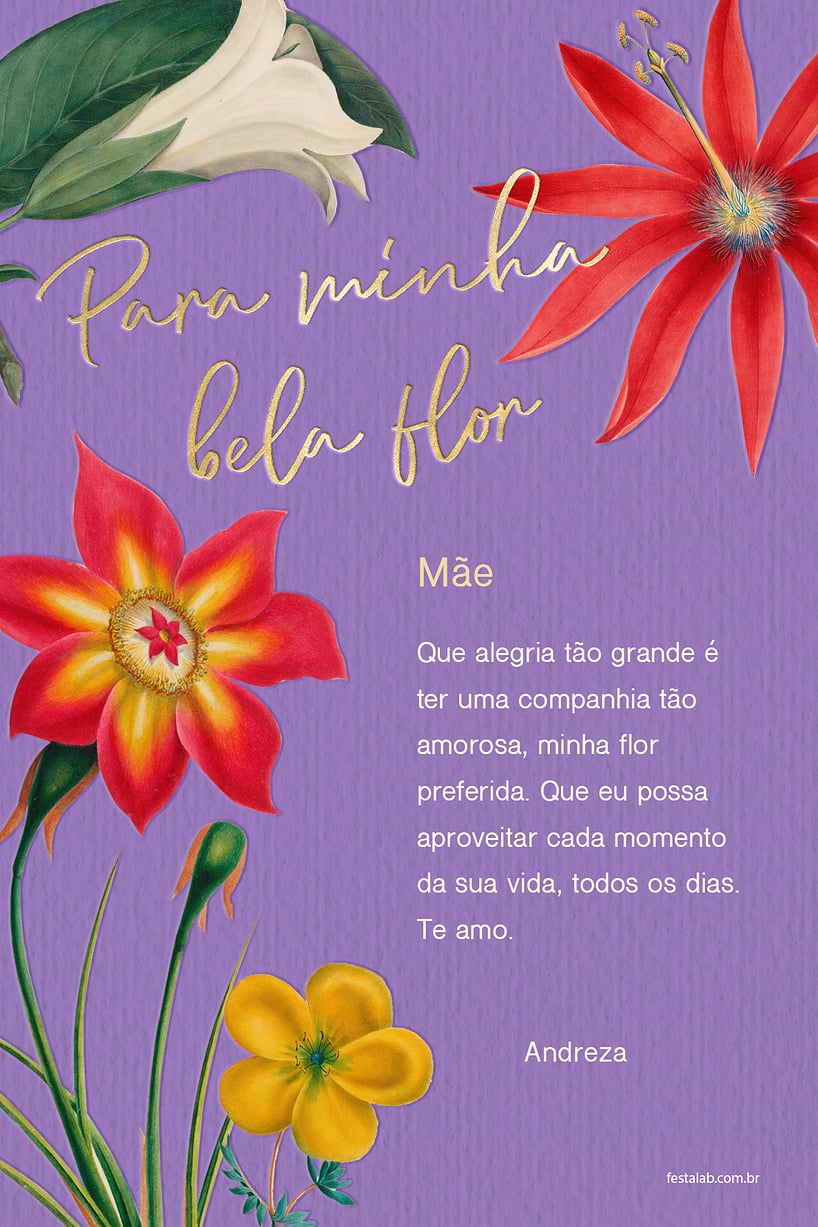 Crie seu Cartão de Ocasiões especiais - Minha bela flor, lilás com a Festalab