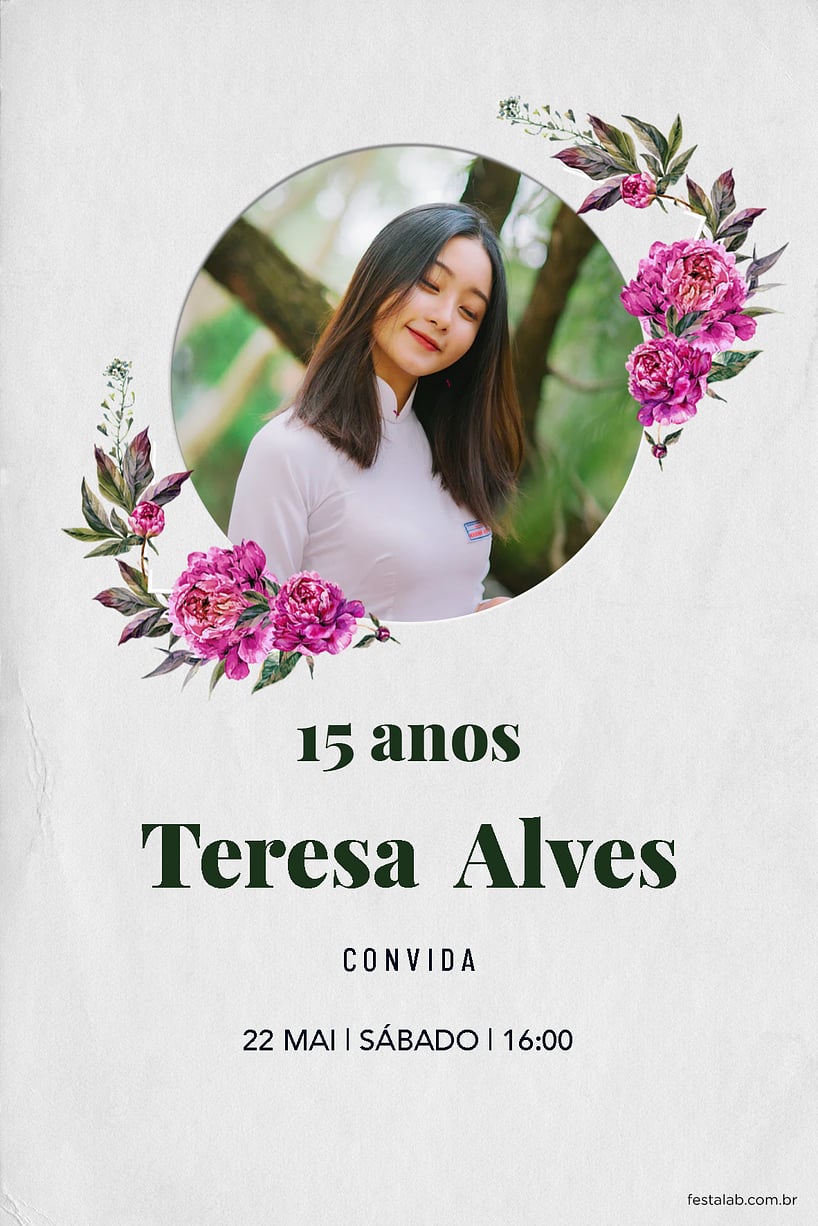 Modelo de Convite de Aniversario de 15 anos - 15 Anos Classico Paper Criar convite de Aniversário de 15 anos - 15 Anos Clássico Paper| FestaLab