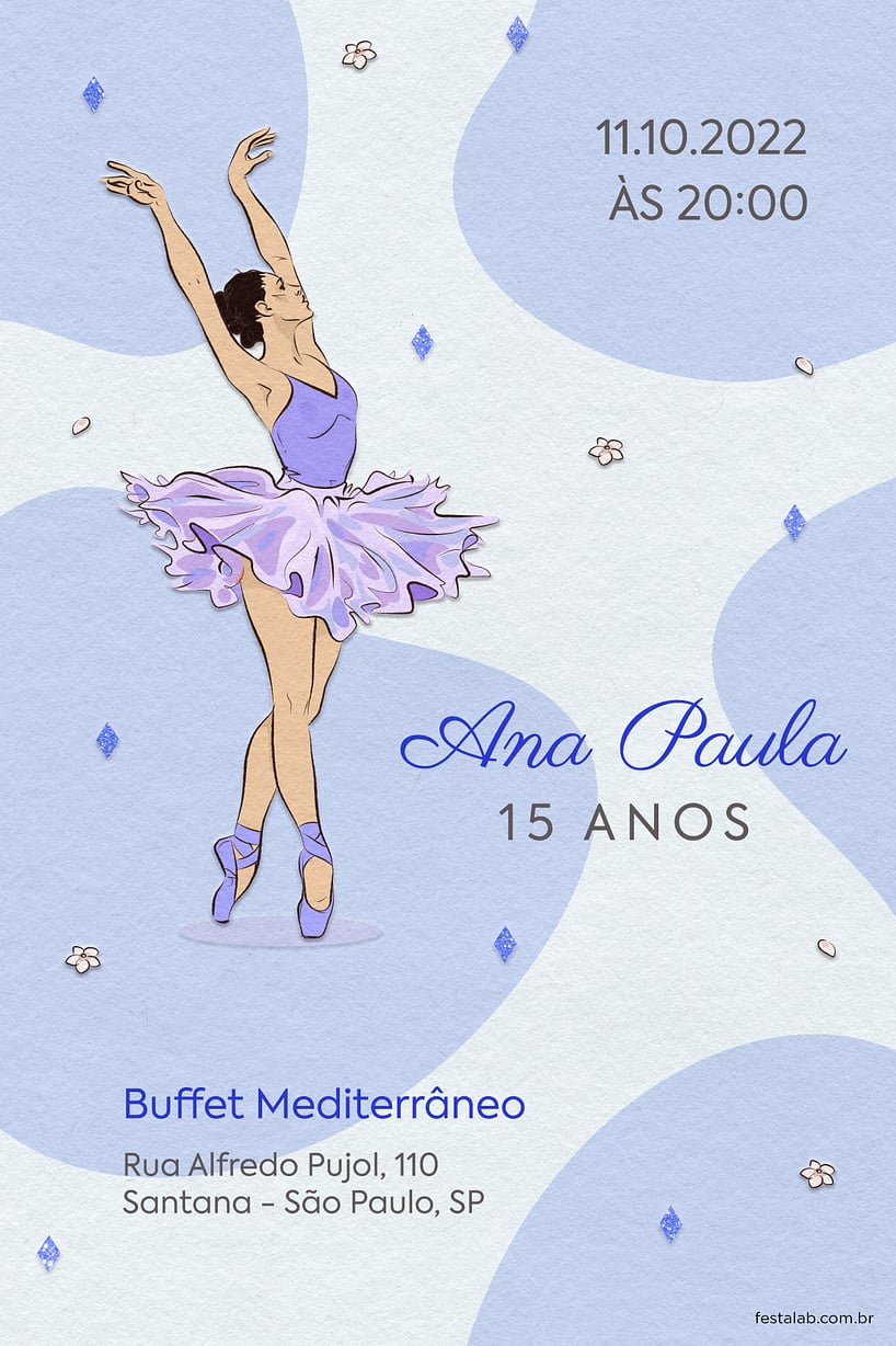 Modelo de Convite de Aniversario de 15 anos - Uma Celebracao Bailarina Criar convite de Aniversário de 15 anos - Uma Celebração Bailarina| FestaLab