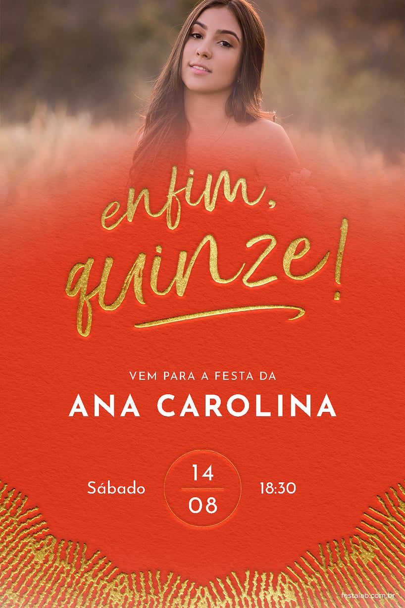 Modelo de Convite de Aniversario de 15 anos - Enfim, quinze! Criar convite de Aniversário de 15 anos - Enfim, quinze!| FestaLab