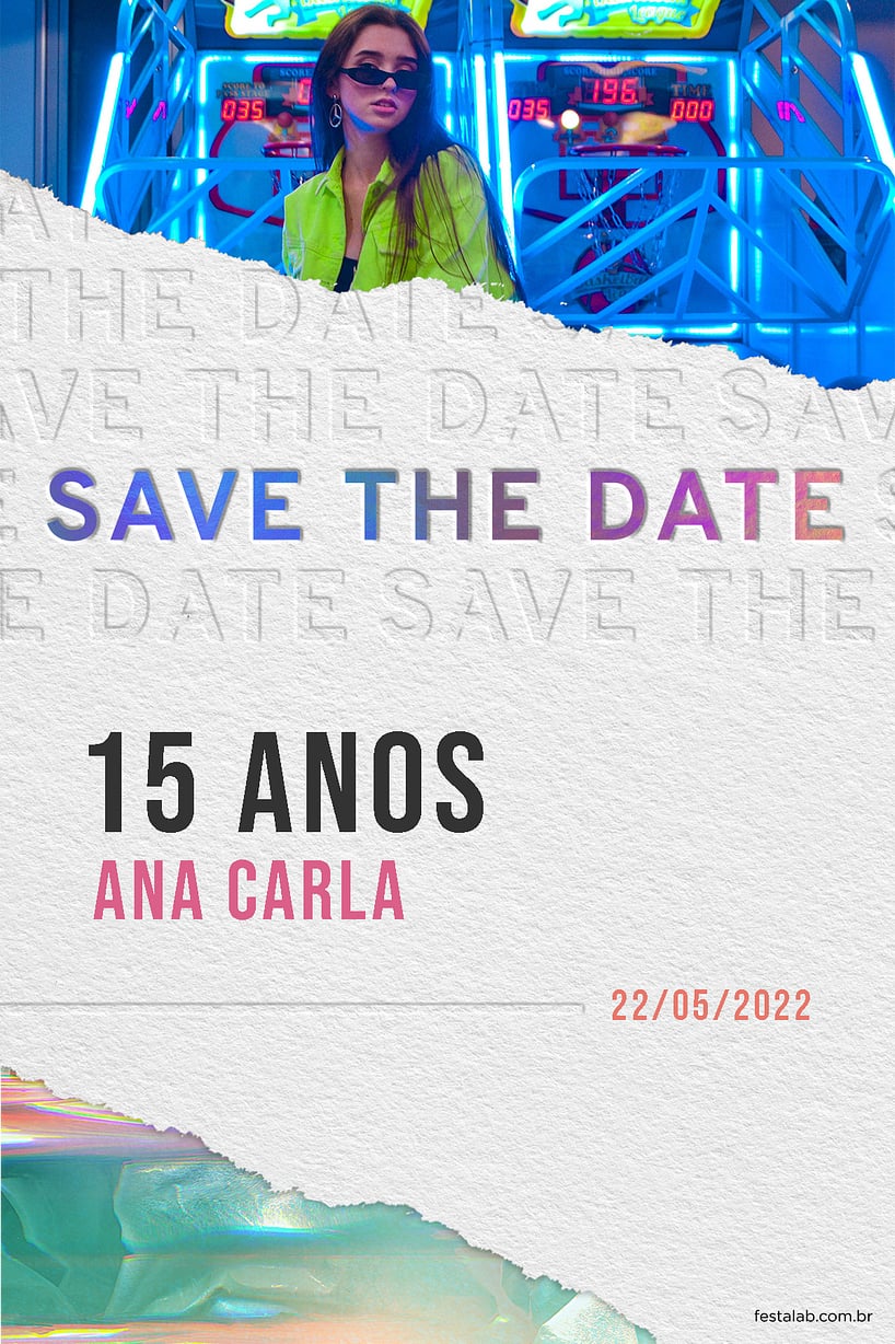Modelo de Convite de Aniversario de 15 anos - Estilo Holografico Rosa e Verde Criar convite de Aniversário de 15 anos - Estilo Holográfico Rosa e Verde| FestaLab