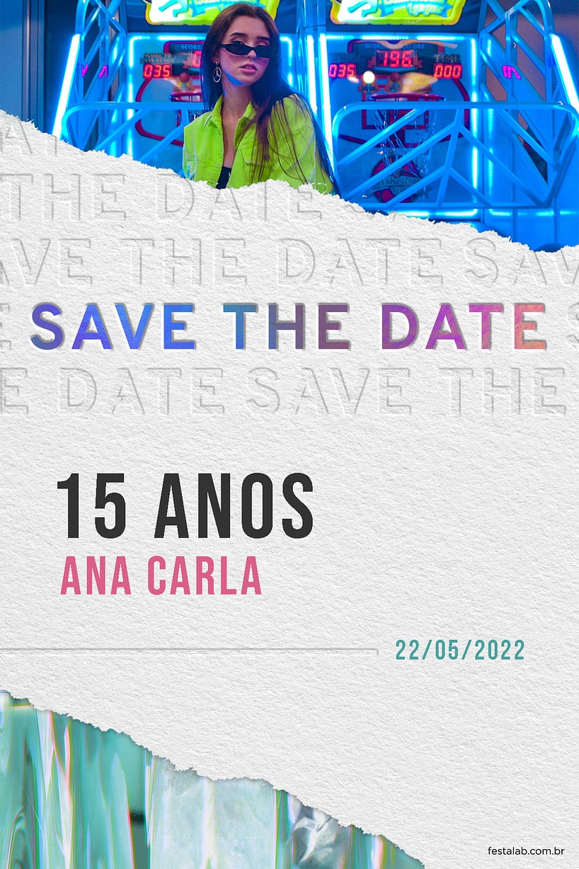 Modelo de Convite de Aniversario de 15 anos - Estilo Holografico Verde Criar convite de Aniversário de 15 anos - Estilo Holográfico Verde| FestaLab