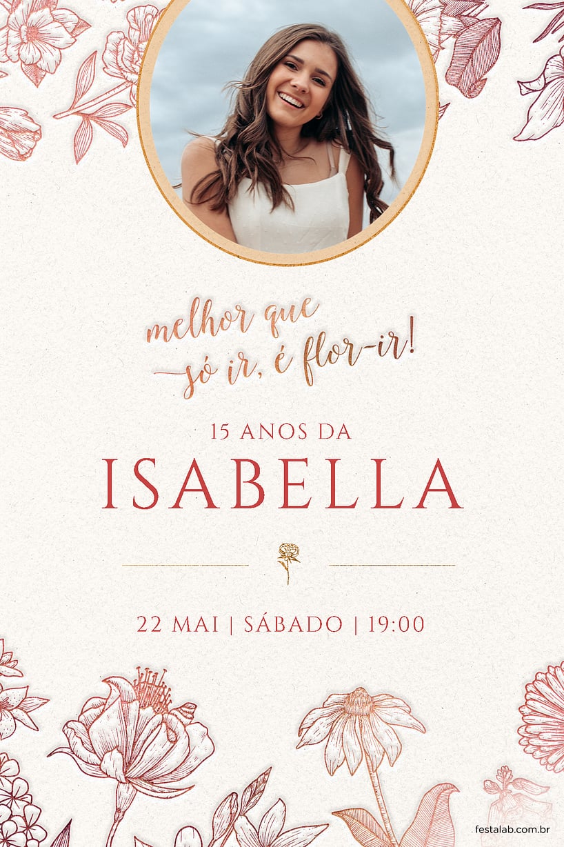 Modelo de Convite de Aniversario de 15 anos - Flor-ir vermelho Criar convite de Aniversário de 15 anos - Flor-ir vermelho| FestaLab