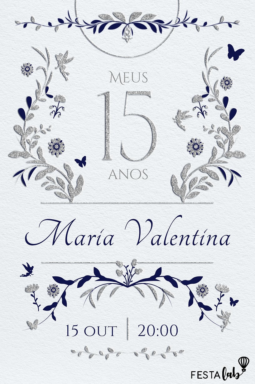 Modelo de Convite de Aniversario de 15 anos - Jardim azul 15 anos Criar convite de Aniversário de 15 anos - Jardim azul 15 anos| FestaLab