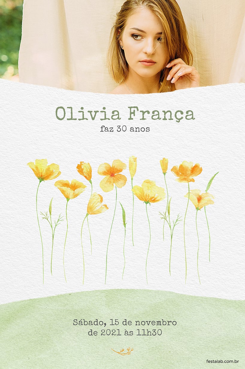 Modelo de Convite de Aniversario de 15 anos - Lirios aquarela amarelo Criar convite de Aniversário de 15 anos - Lírios aquarela amarelo| FestaLab