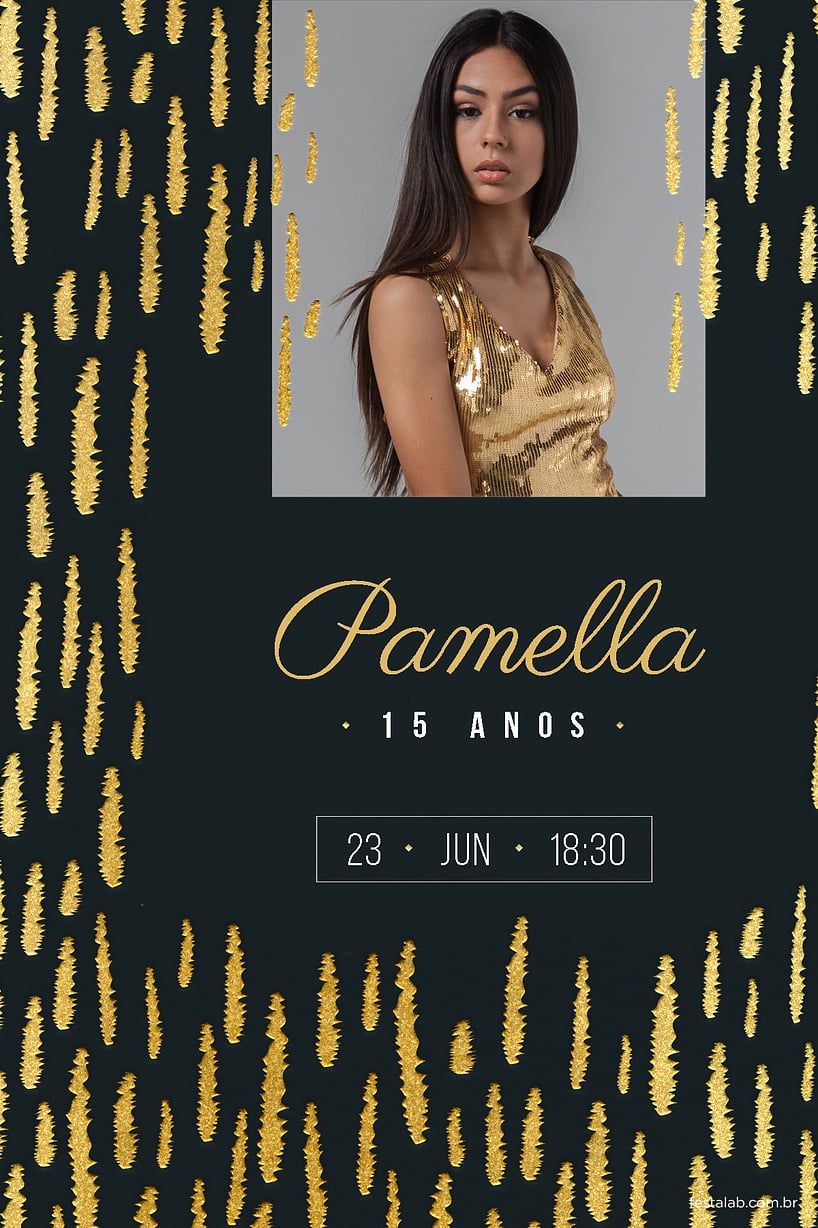 Modelo de Convite de Aniversario de 15 anos - Metalizado Dourado Criar convite de Aniversário de 15 anos - Metalizado Dourado| FestaLab