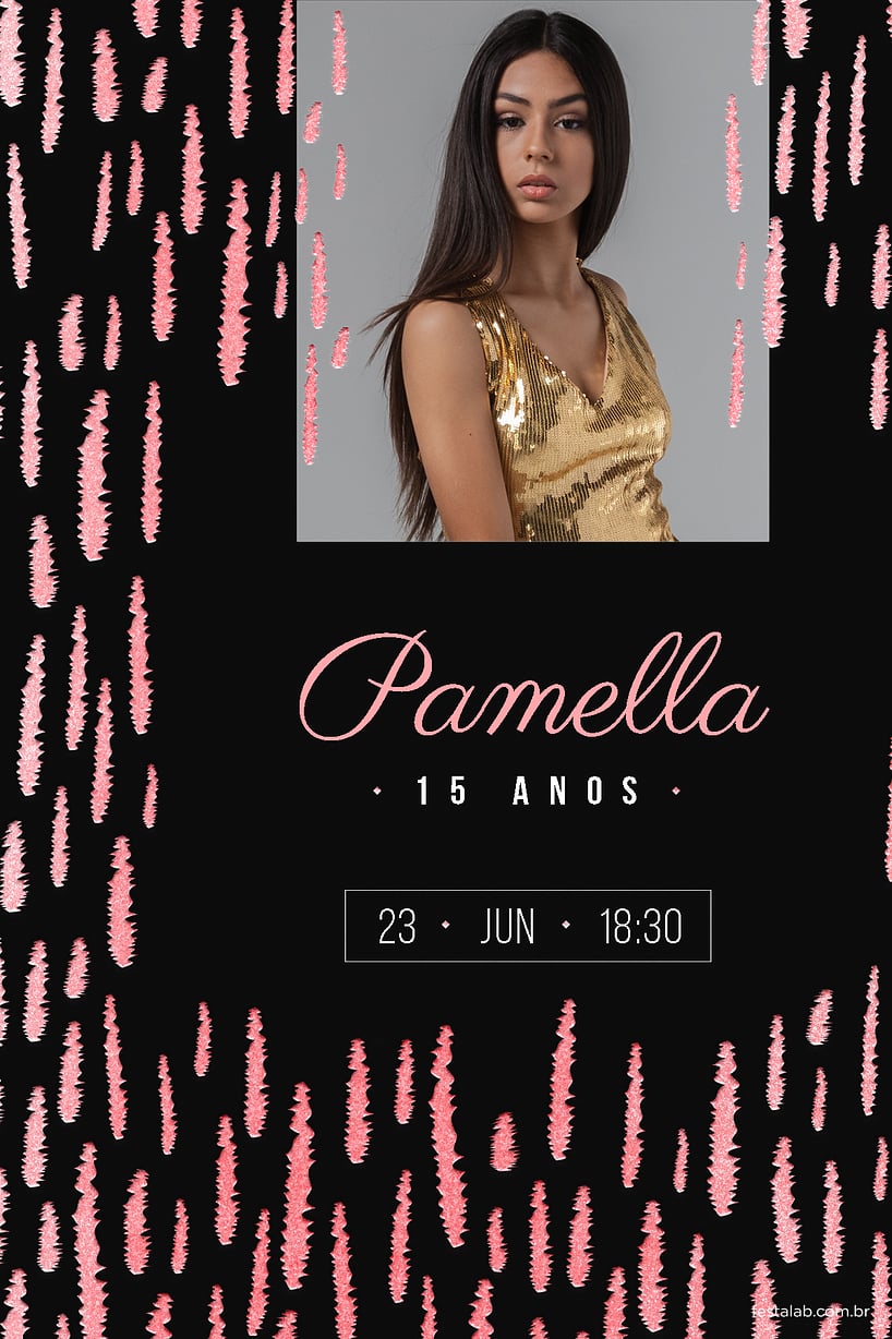 Modelo de Convite de Aniversario de 15 anos - Metalizado Rosa Criar convite de Aniversário de 15 anos - Metalizado Rosa| FestaLab