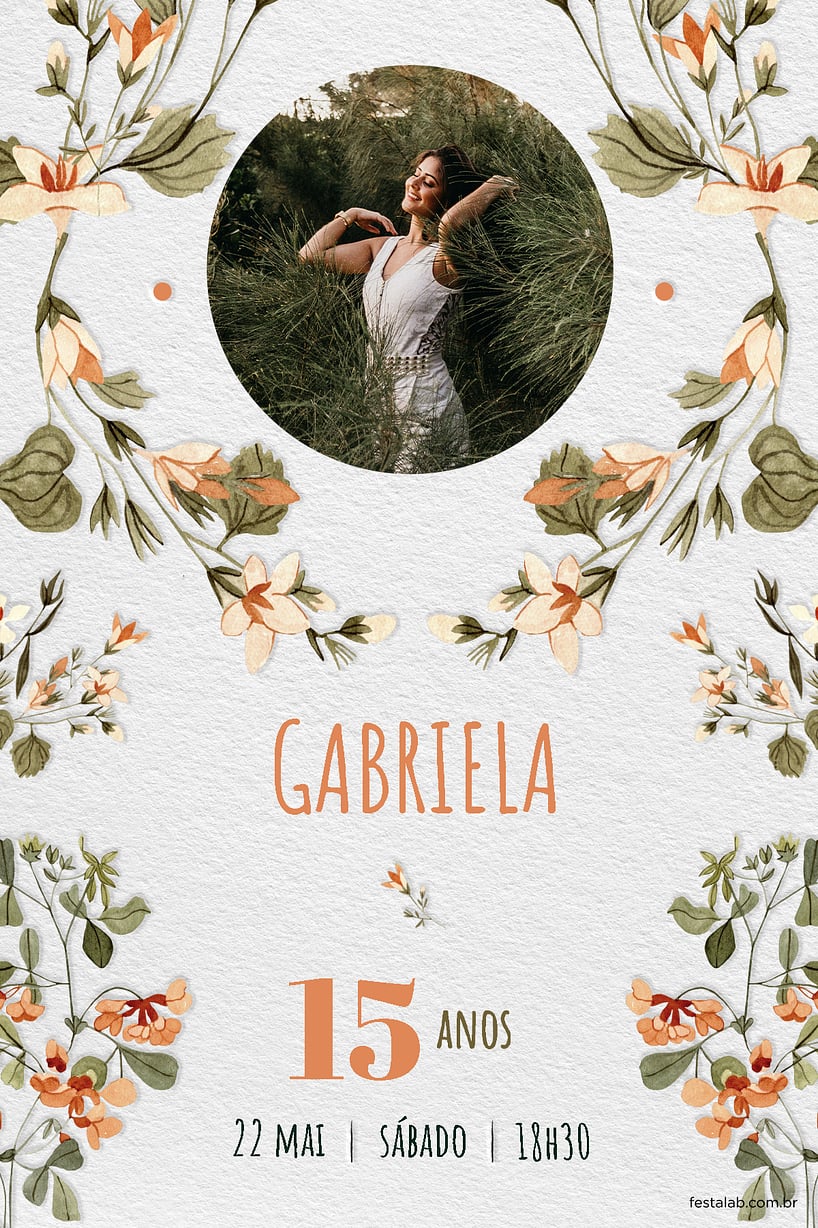 Modelo de Convite de Aniversario de 15 anos - Quinze Primaveras Laranja Criar convite de Aniversário de 15 anos - Quinze Primaveras Laranja| FestaLab