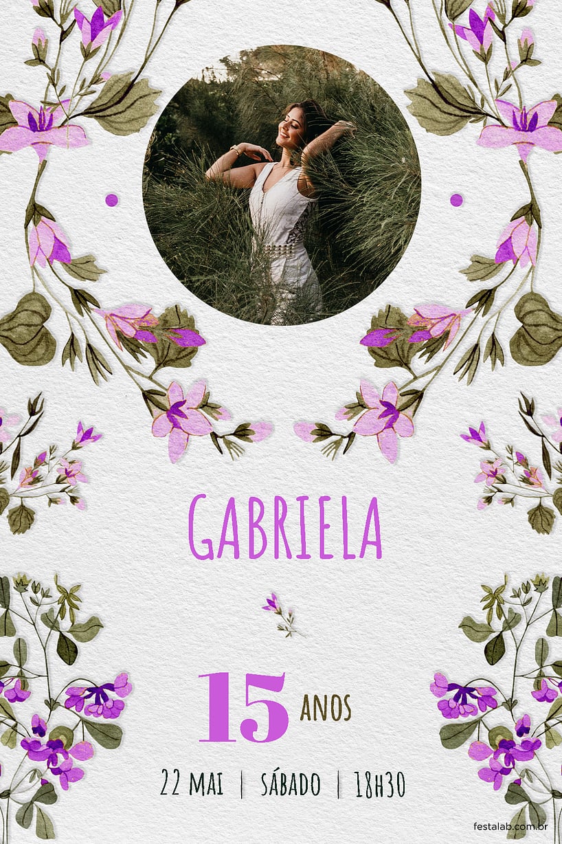 Modelo de Convite de Aniversario de 15 anos - Quinze Primaveras Lilas Criar convite de Aniversário de 15 anos - Quinze Primaveras Lilás| FestaLab