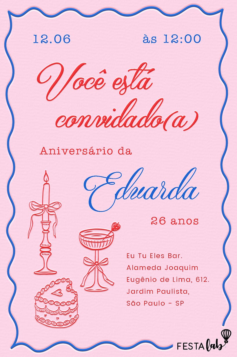 Modelo de Convite de Aniversario Adulto - Aesthetic Rosa Criar convite de aniversário - Aesthetic Rosa| FestaLab