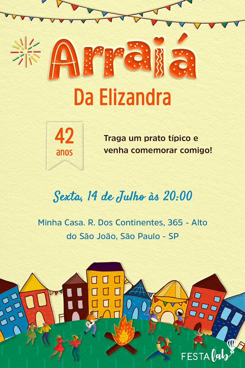 Modelo de Convite de Aniversario Adulto - Arraia Bao Demais Criar convite de aniversário - Arraiá Bão Demais| FestaLab