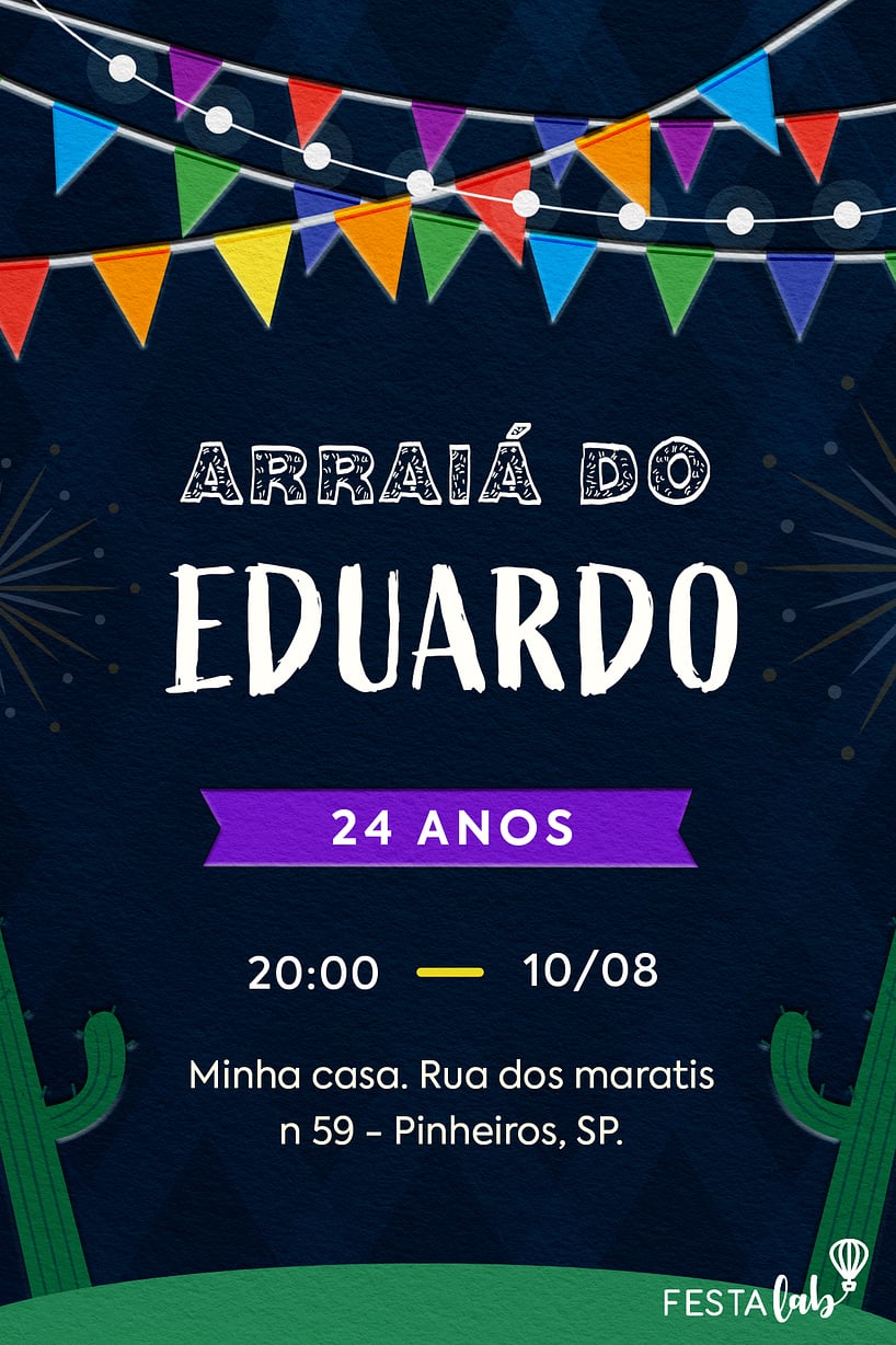 Modelo de Convite de Aniversario Adulto - Arraia da Galera Criar convite de aniversário - Arraiá da Galera| FestaLab