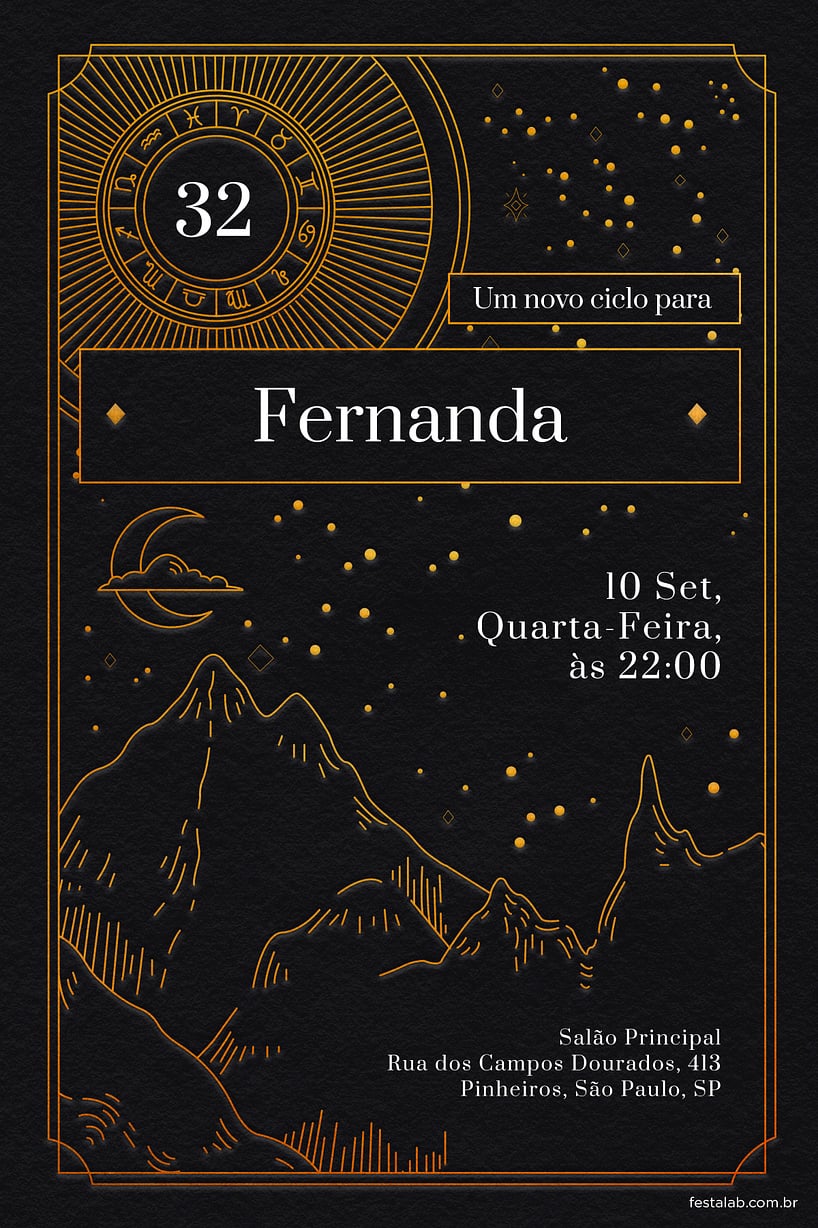 Modelo de Convite de Aniversario Adulto - Astrologia Criar convite de aniversário - Astrologia| FestaLab