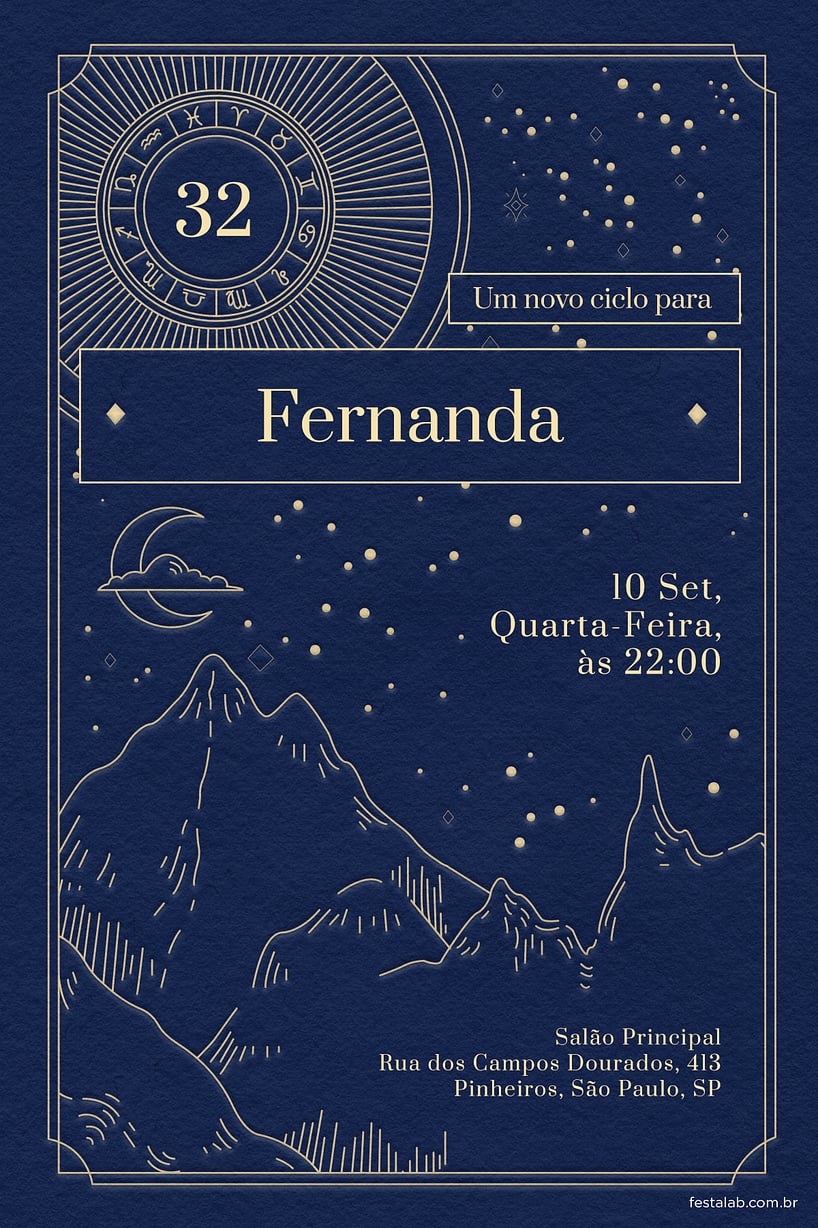 Modelo de Convite de Aniversario Adulto - Astrologia Criar convite de aniversário - Astrologia| FestaLab
