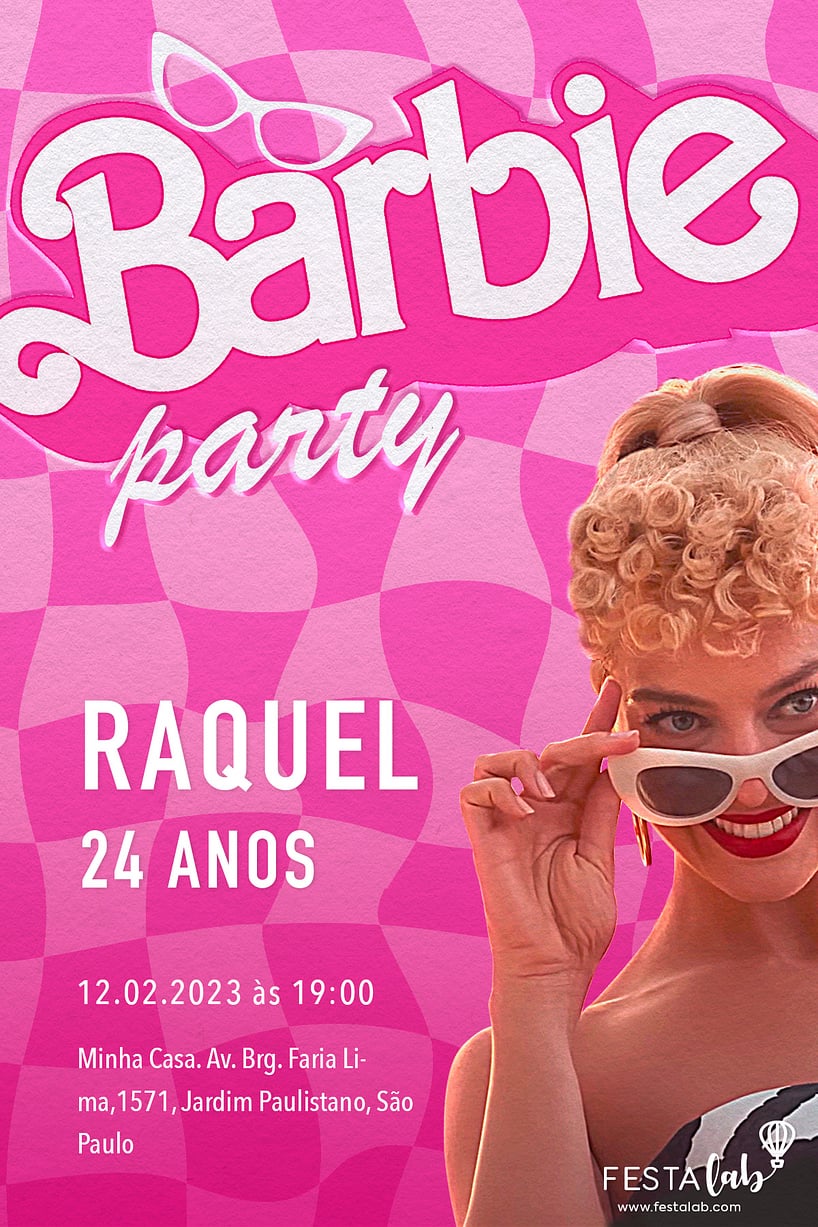 Modelo de Convite de Aniversario Adulto - Barbie Party Criar convite de aniversário - Barbie Party| FestaLab