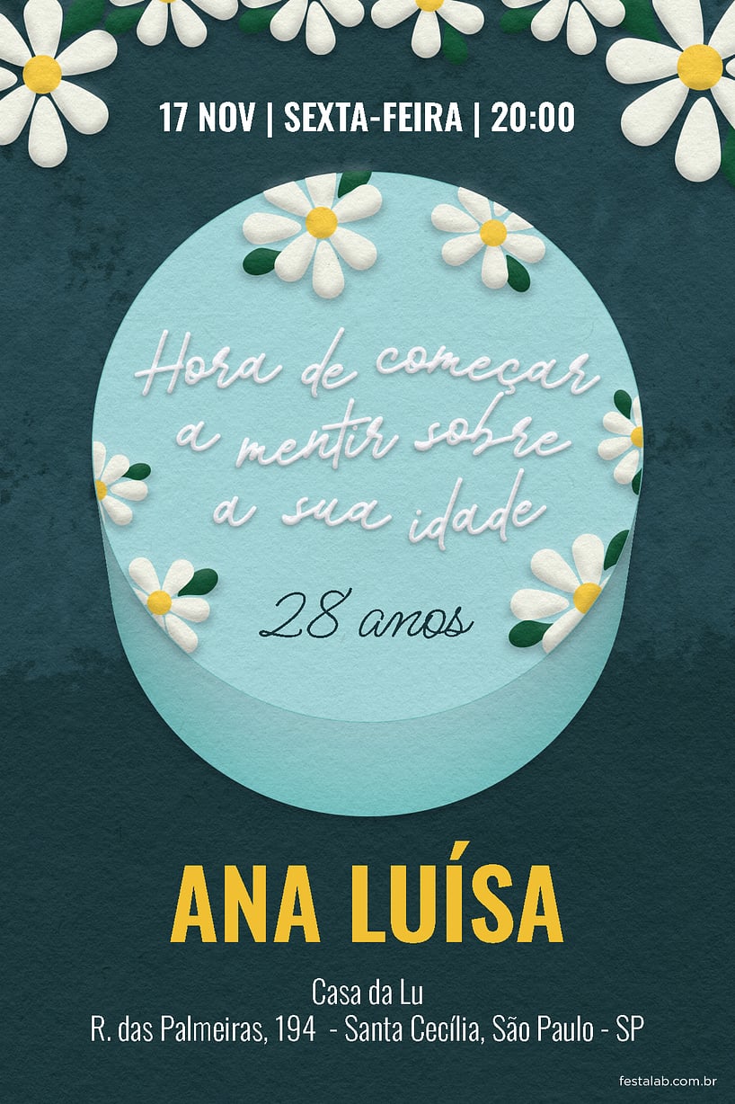Modelo de Convite de Aniversario Adulto - Cake verde Criar convite de aniversário - Cake verde| FestaLab