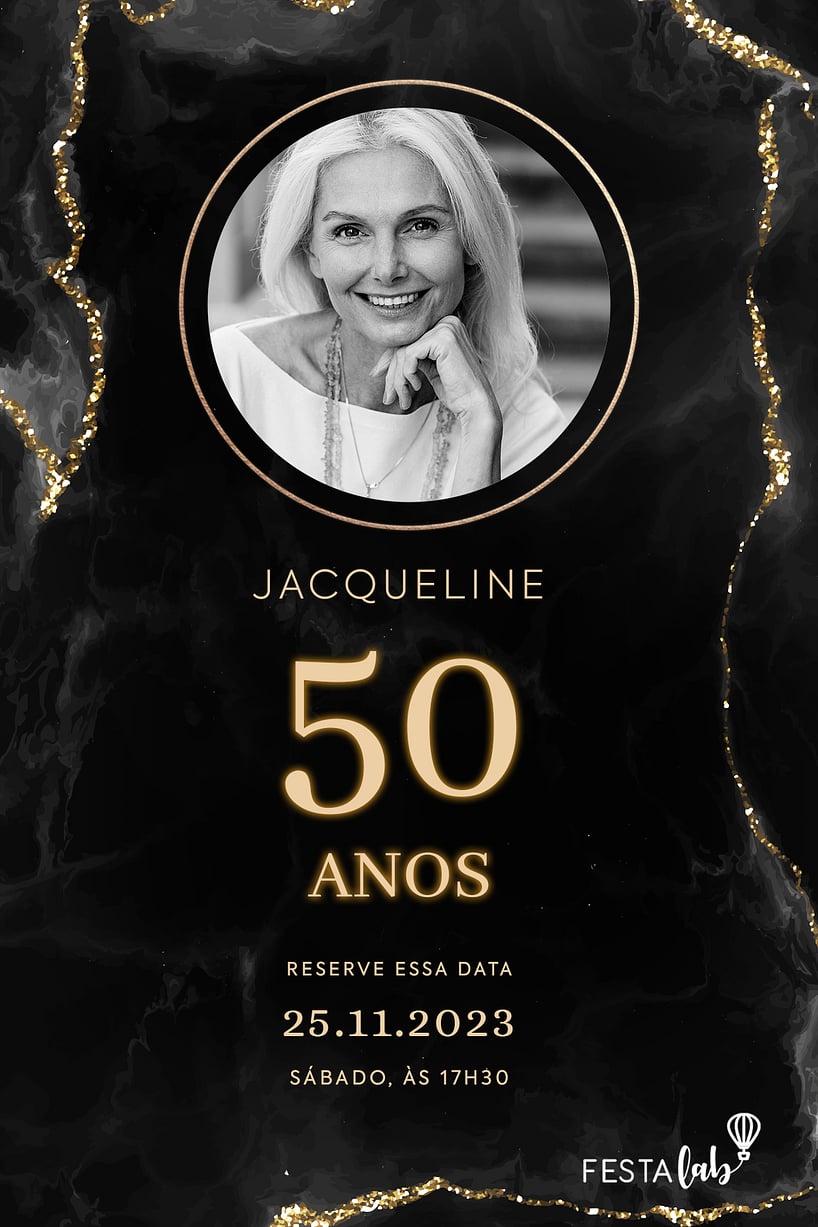 Modelo de Convite de Aniversario Adulto - Black and Gold Criar convite de aniversário - Black and Gold| FestaLab