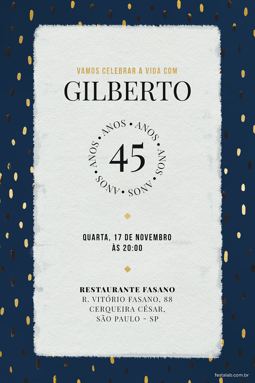 Modelo de Convite de Aniversario Adulto - White and blue Criar convite de aniversário - White and blue| FestaLab