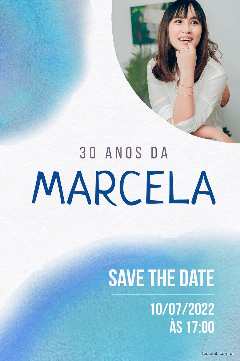 Modelo de Convite de Aniversario Adulto - Blush azul Criar convite de aniversário - Blush azul| FestaLab