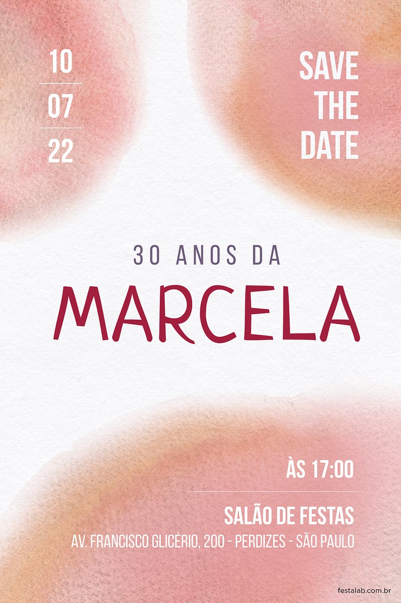Modelo de Convite de Aniversario Adulto - Blush Rosa Criar convite de aniversário - Blush Rosa| FestaLab