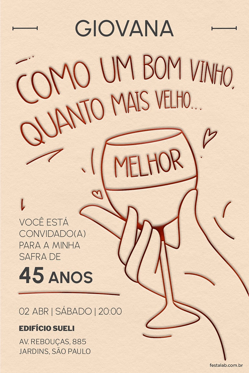 Modelo de Convite de Aniversario Adulto - Bom Vinho Criar convite de aniversário - Bom Vinho| FestaLab