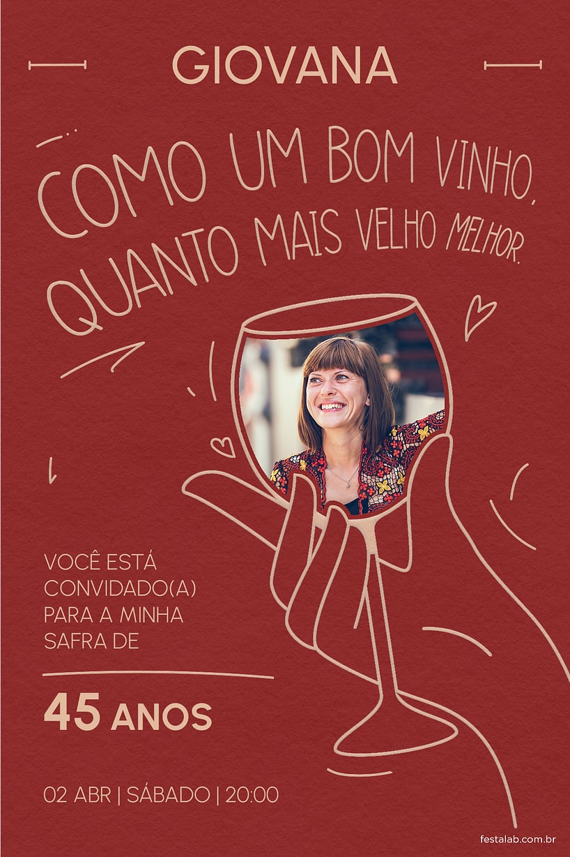 Modelo de Convite de Aniversario Adulto - Bom Vinho Vermelho Criar convite de aniversário - Bom Vinho Vermelho| FestaLab