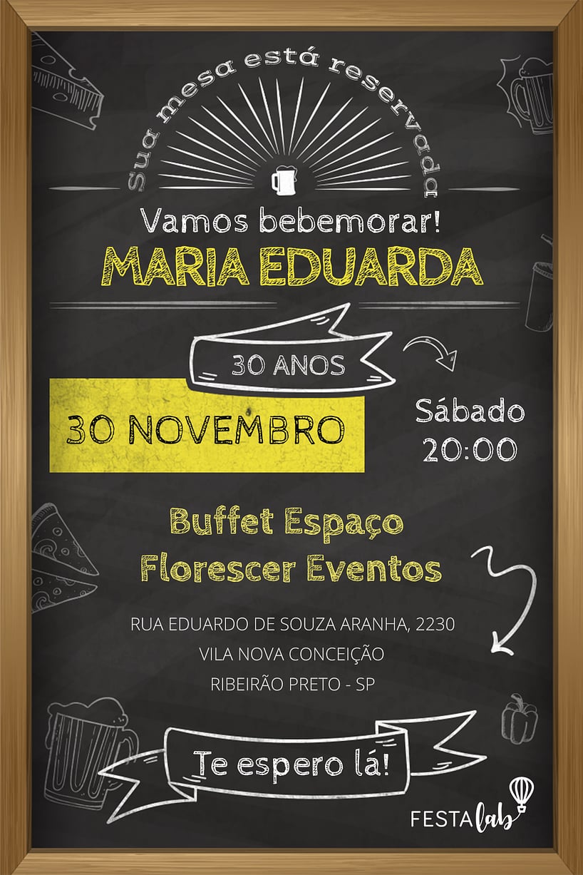 Modelo de Convite de Aniversario Adulto - Boteco Criar convite de aniversário - Boteco| FestaLab