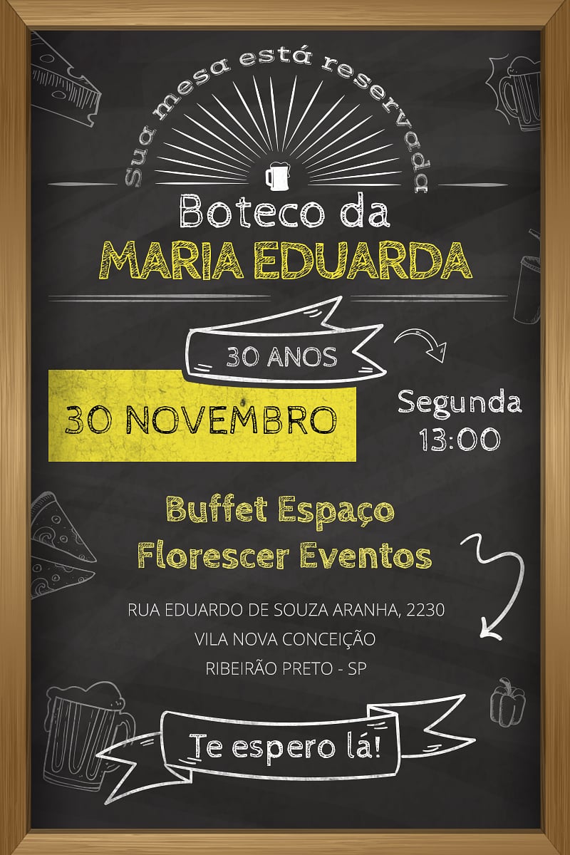 Modelo de Convite de Aniversario Adulto - Boteco Criar convite de aniversário - Boteco| FestaLab
