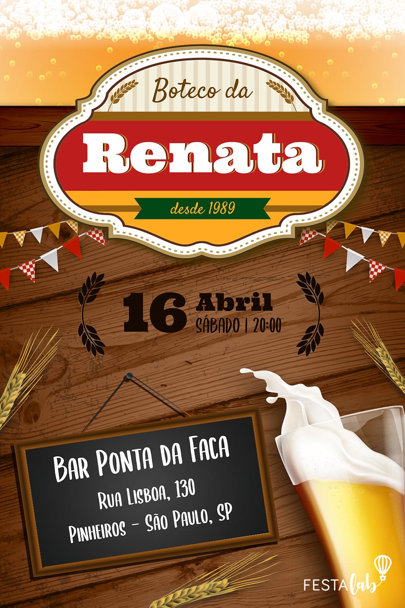 Modelo de Convite de Aniversario Adulto - Rotulo do Boteco Criar convite de aniversário - Rótulo do Boteco| FestaLab