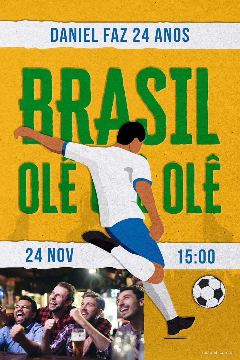 Modelo de Convite de Aniversario Adulto - Brasil amarelo Criar convite de aniversário - Brasil amarelo| FestaLab