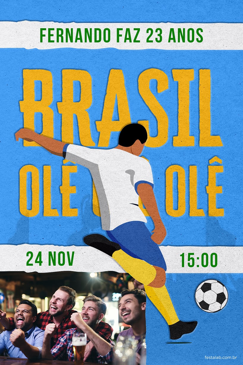 Modelo de Convite de Aniversario Adulto - Brasil Azul Criar convite de aniversário - Brasil Azul| FestaLab