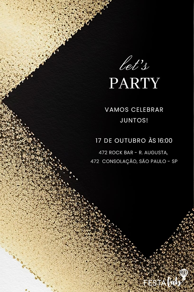 Modelo de Convite de Aniversario Adulto - Brilho e Sofisticacao Criar convite de aniversário - Brilho e Sofisticação| FestaLab
