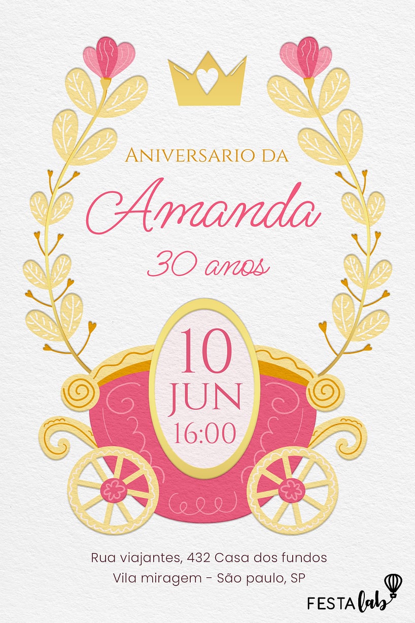 Modelo de Convite de Aniversario Adulto - Carrossel da realeza Criar convite de aniversário - Carrossel da realeza| FestaLab