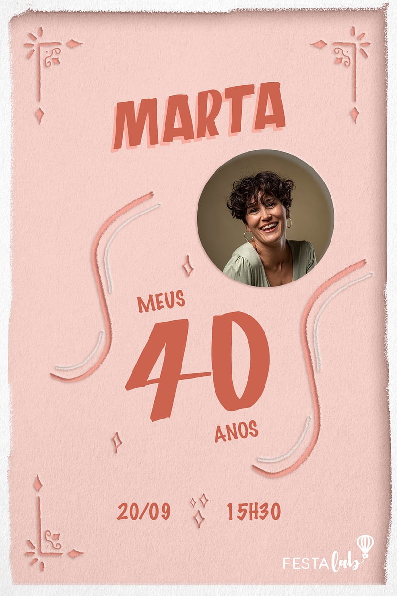 Modelo de Convite de Aniversario Adulto - Cartaz de festa salmao Criar convite de aniversário - Cartaz de festa salmão| FestaLab