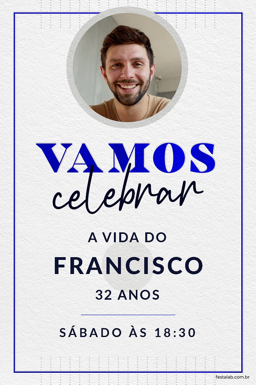 Modelo de Convite de Aniversario Adulto - Celebracao azul Criar convite de aniversário - Celebração azul| FestaLab