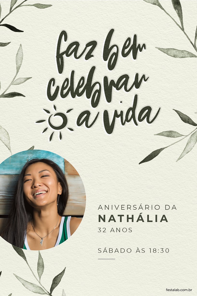 Modelo de Convite de Aniversario Adulto - Celebracao Folhagem Criar convite de aniversário - Celebração Folhagem| FestaLab