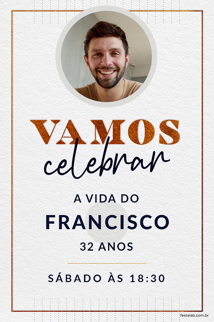 Modelo de Convite de Aniversario Adulto - Celebracao Preto e Cobre Criar convite de aniversário - Celebração Preto e Cobre| FestaLab