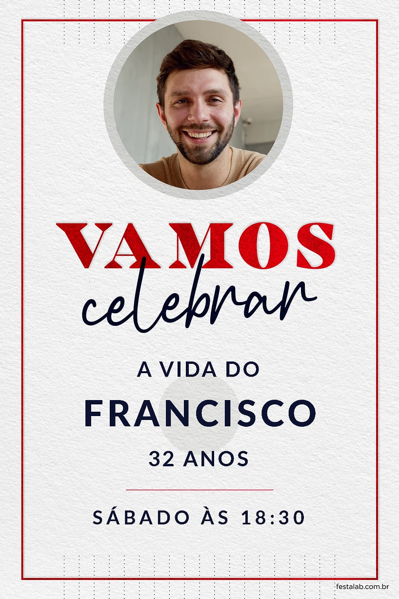Modelo de Convite de Aniversario Adulto - Celebracao vermelho Criar convite de aniversário - Celebração vermelho| FestaLab