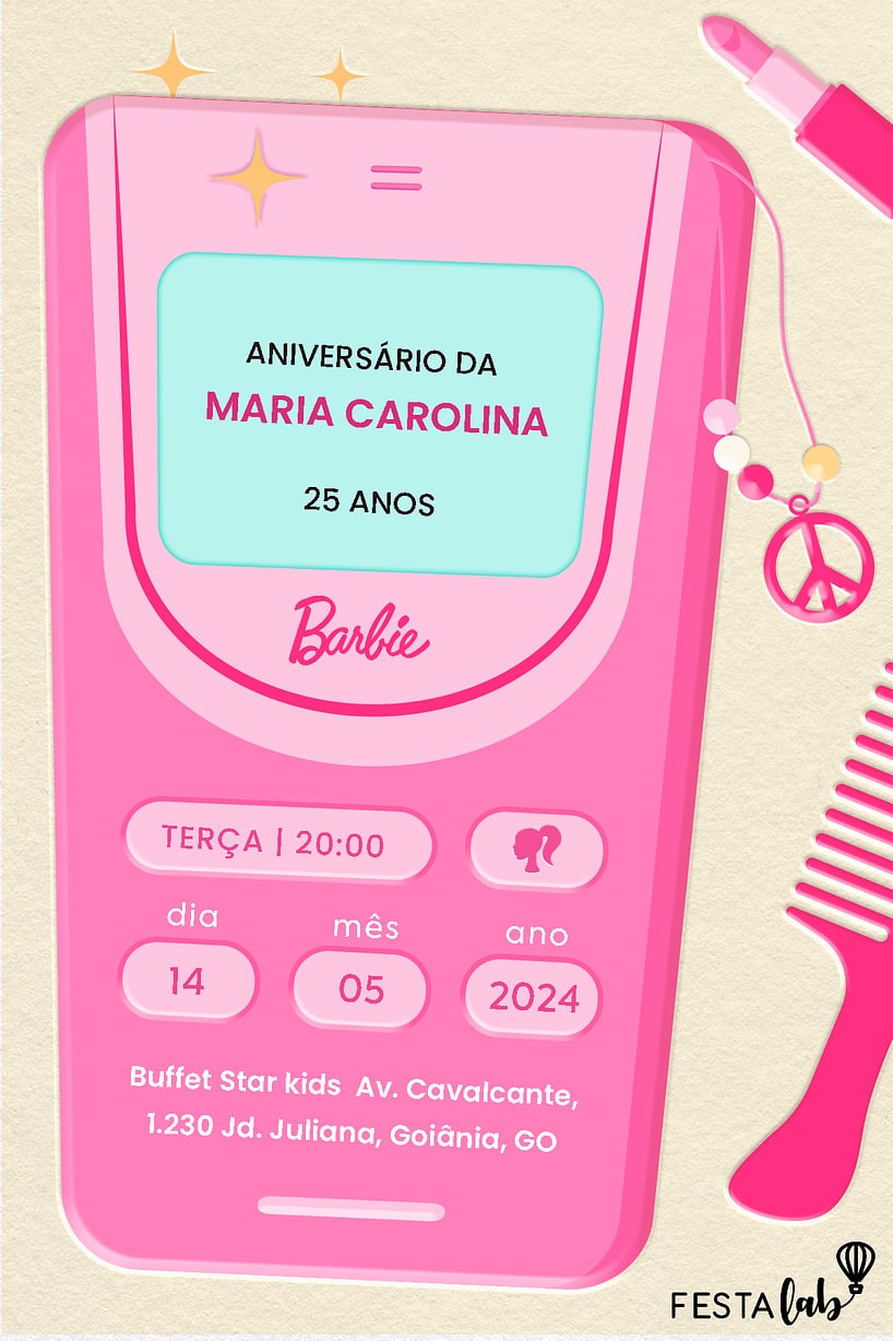 Modelo de Convite de Aniversario Adulto - Celular da Barbie Criar convite de aniversário - Celular da Barbie| FestaLab