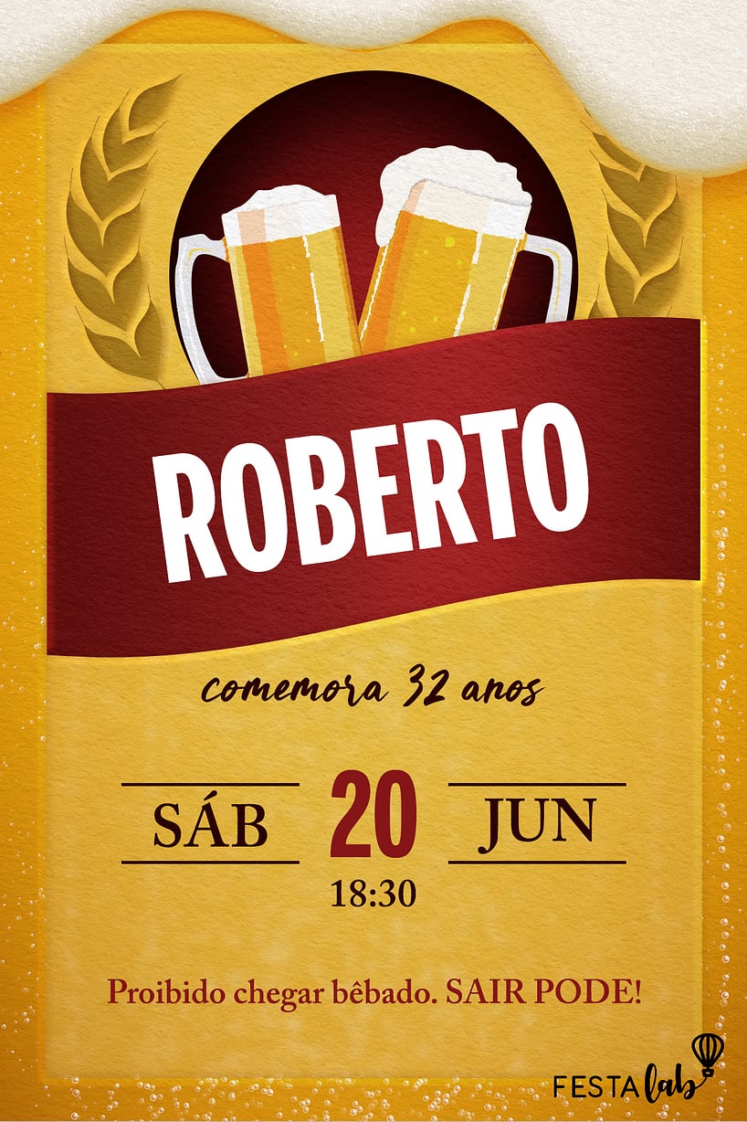 Modelo de Convite de Aniversario Adulto - Cerveja de Boteco Criar convite de aniversário - Cerveja de Boteco| FestaLab