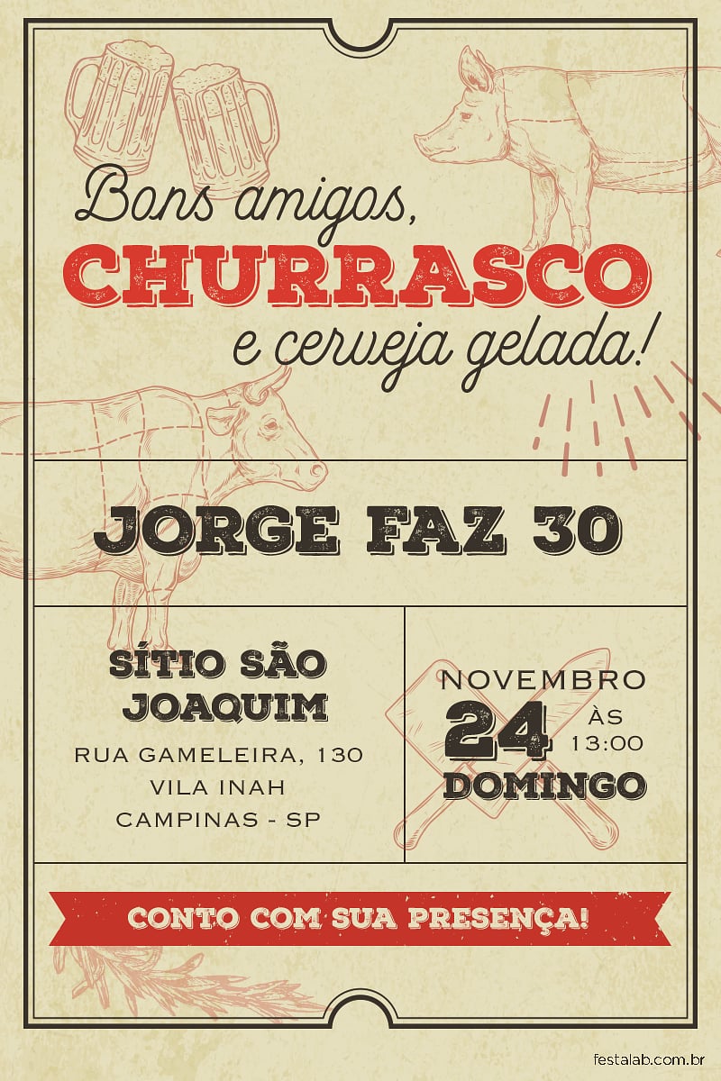 Modelo de Convite de Aniversario Adulto - Churrasco Criar convite de aniversário - Churrasco| FestaLab