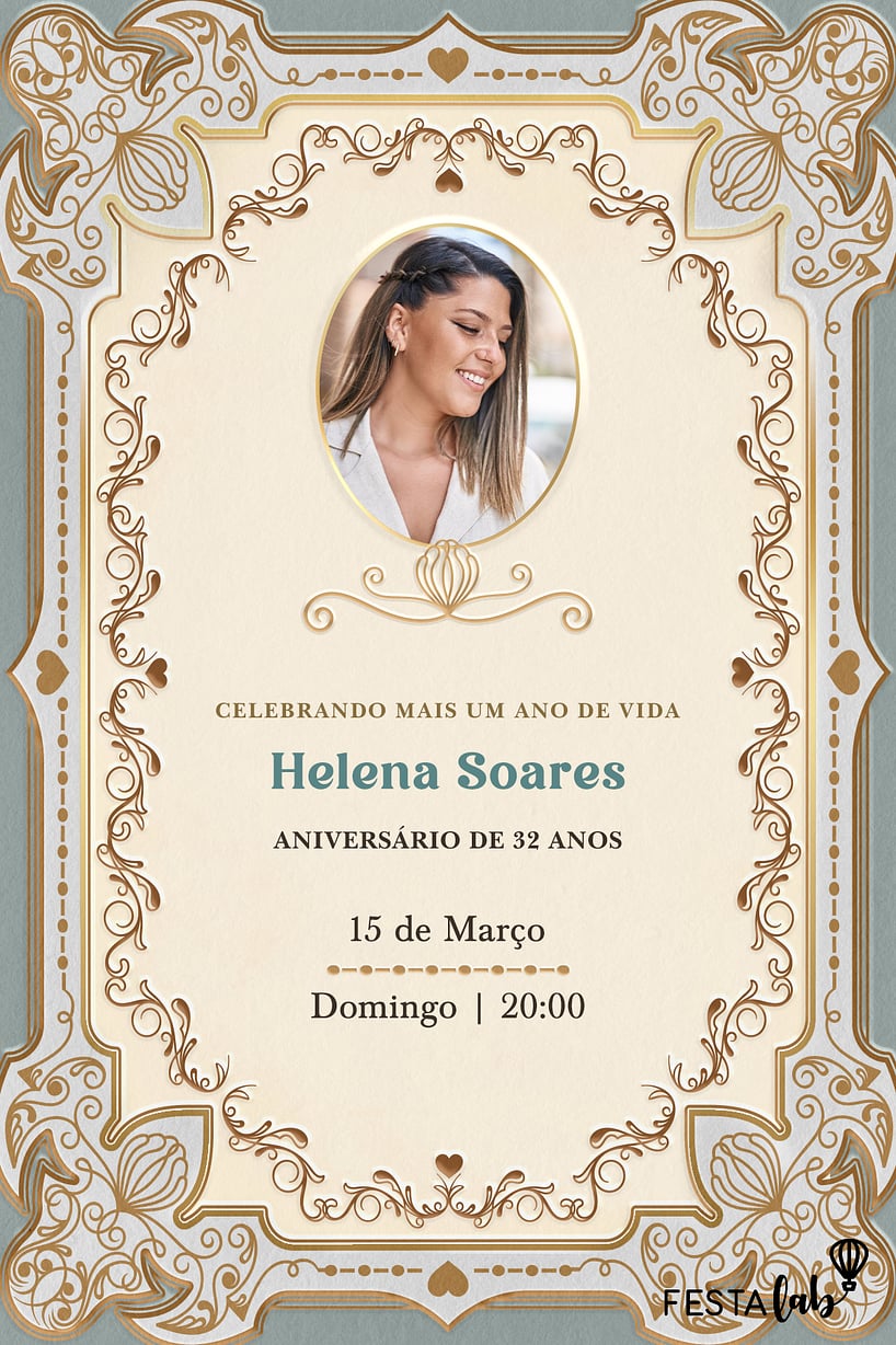 Modelo de Convite de Aniversario Adulto - Classico Vitoriano Criar convite de aniversário - Clássico Vitoriano| FestaLab