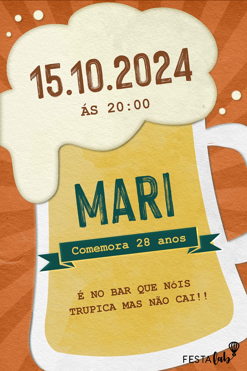 Modelo de Convite de Aniversario Adulto - Comemorando no Boteco Criar convite de aniversário - Comemorando no Boteco| FestaLab