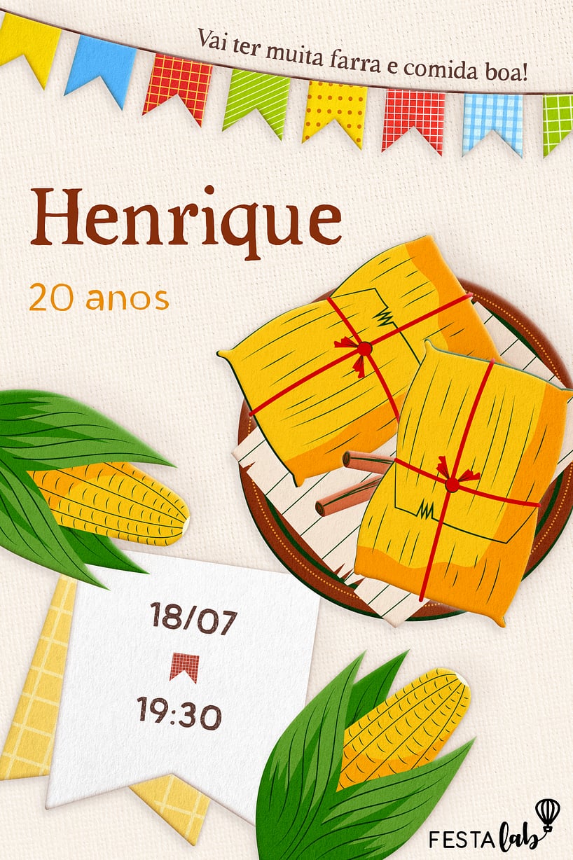 Modelo de Convite de Aniversario Adulto - Comidas de Festa Junina Criar convite de aniversário - Comidas de Festa Junina| FestaLab