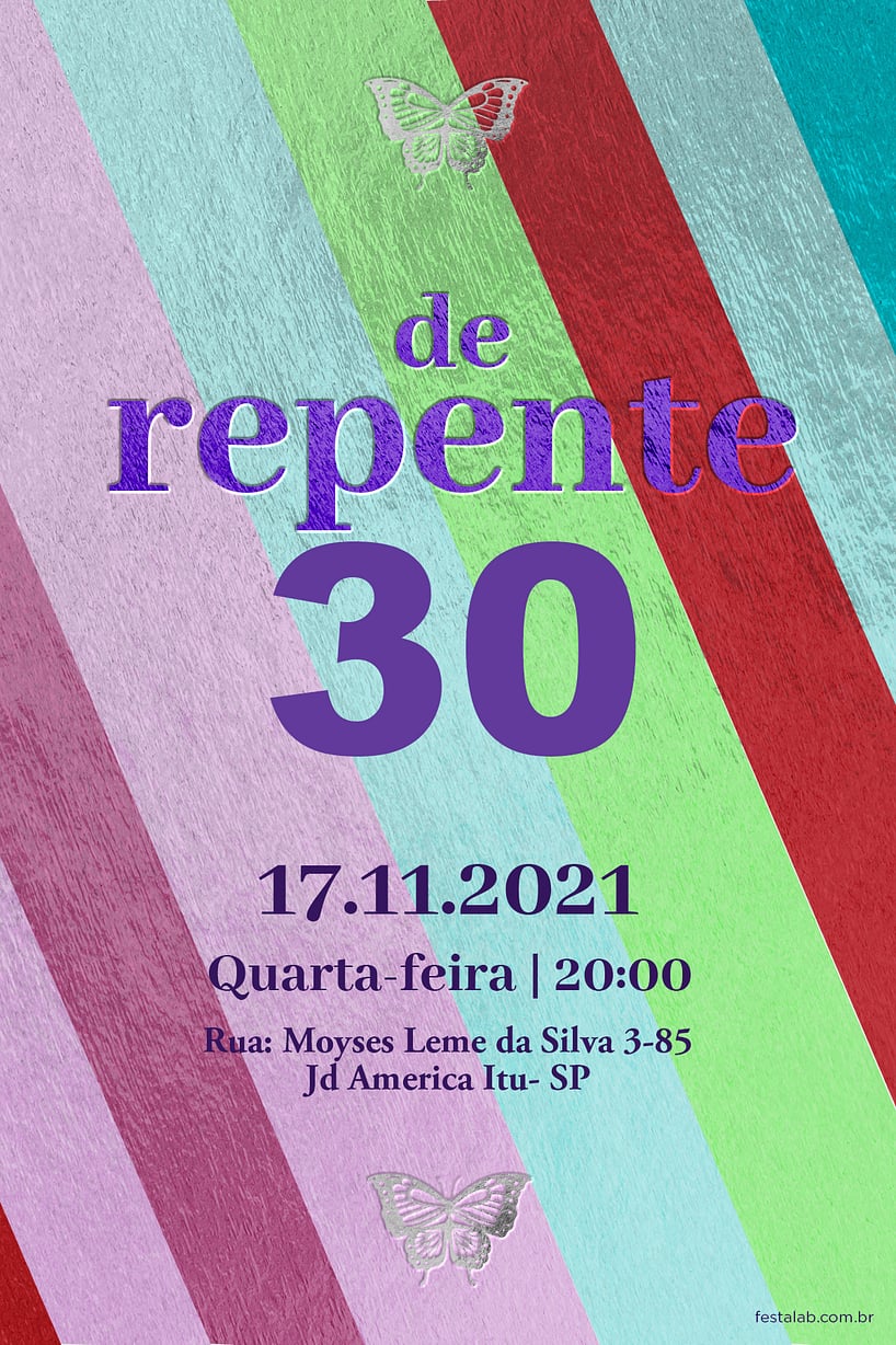 Modelo de Convite de Aniversario Adulto - De Repente 30 Criar convite de aniversário - De Repente 30| FestaLab