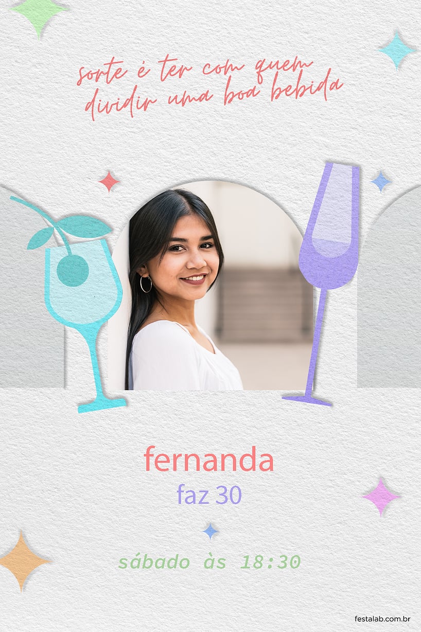 Modelo de Convite de Aniversario Adulto - Dia do drink cinza claro Criar convite de aniversário - Dia do drink cinza claro| FestaLab